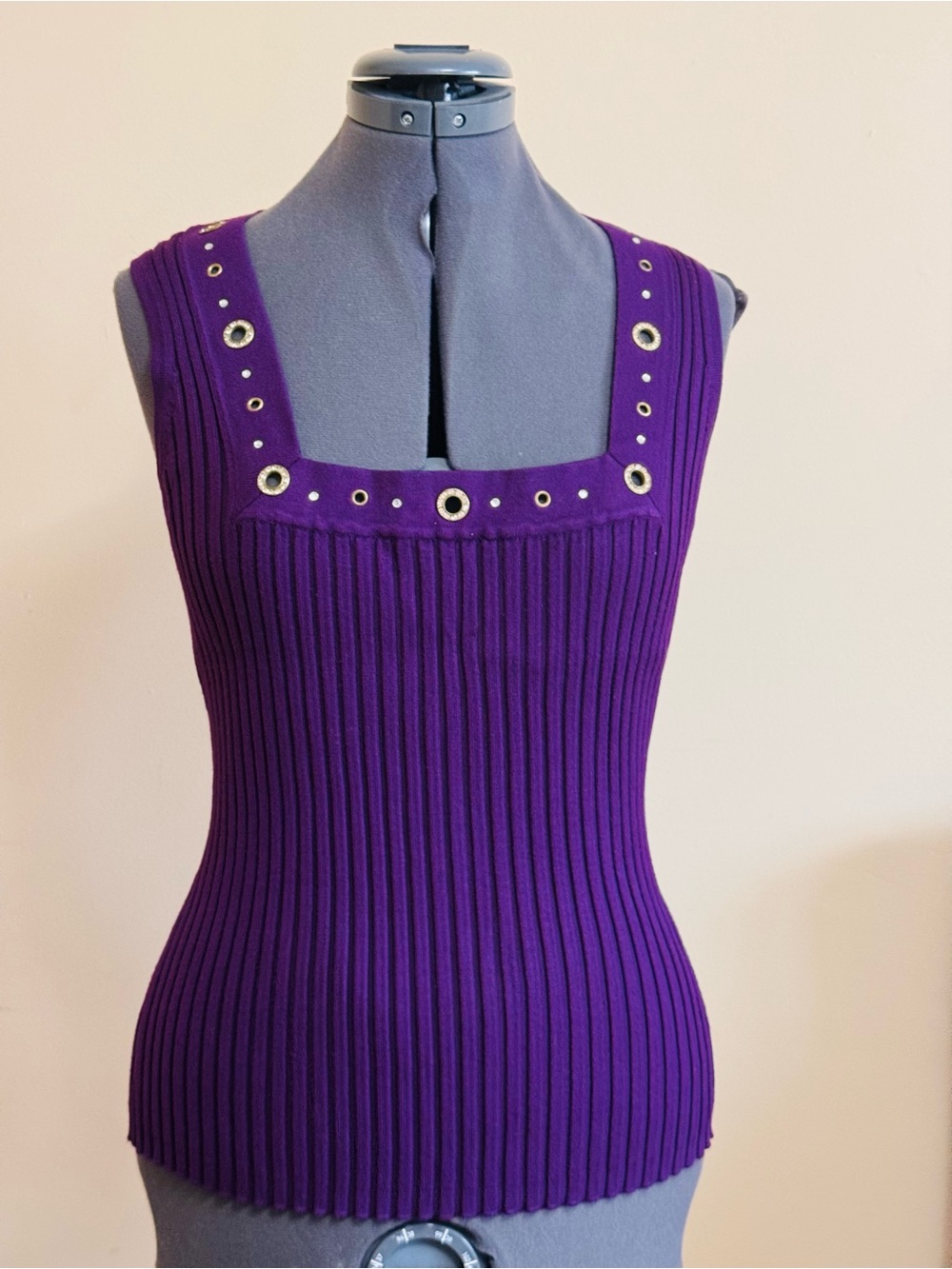Belldini Purple Ribbed Tank with Grommet Trim